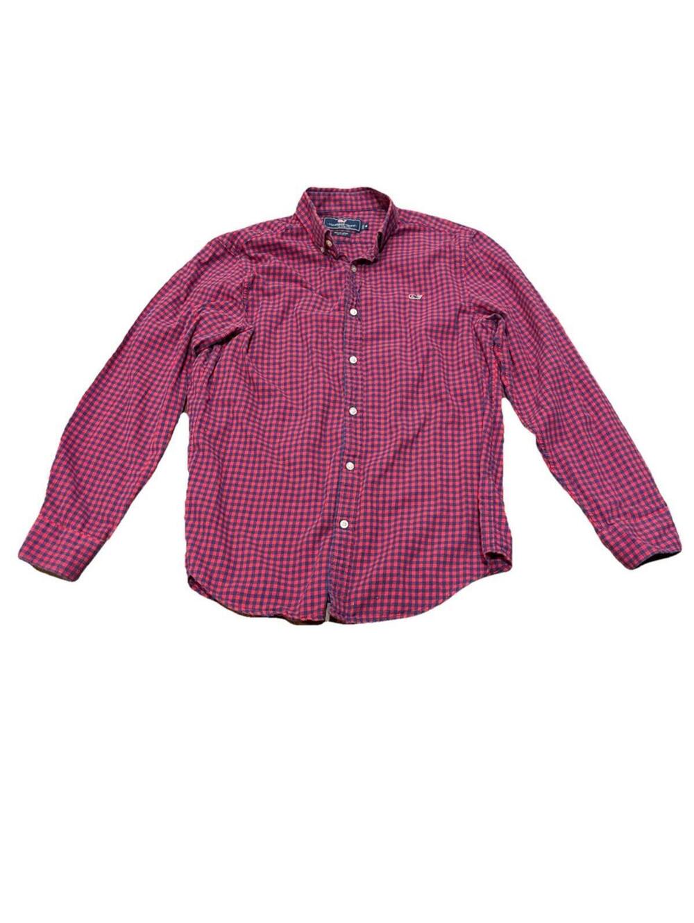 Vineyard Vines Whale Shirt Medium Red Blue Buffalo Plaid Flannel Button Down